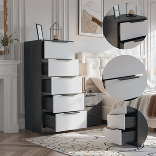 Sunvega White Pine Modern 5 Drawer Vertical Dresser for Narrow Spaces