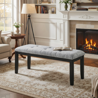 Sunvega Contemporary Fabric Upholstery Dining Bench with Block Legs