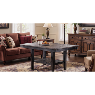 Sunvega Dark Coffee Finish Rubberwood Dining Table with Storage Shelf for Kitchen
