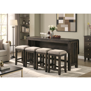 Sunvega Dark Brown Finished Drop Leaf Table with 4 Stools Space Saver