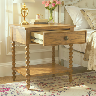 Sunvega Solid Wood Frame Nightstand with 2 Drawers in Camel Oak Finish