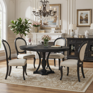 Sunvega Retro 5-Piece Extendable Round Dining Table and 4 Chairs for Kitchen