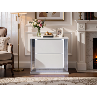 Sunvega Modern White LED Nightstand With Sleek High Gloss Finish