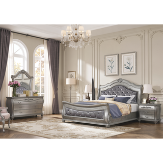 Sunvega Silver Traditional 3-Drawer Nightstand with Metal Pulls for Bedroom