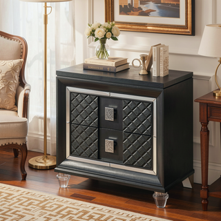 Sunvega Metallic Gray Finish 2 Drawers Nightstand with Sparkling Trim and Acrylic Legs