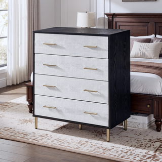 Sunvega Black and Silver Faux Crocodile Skin 4-Drawer Chest with Metal Glides