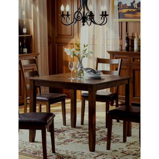 Sunvega Transitional Walnut and Dark Brown Finish 5-Piece Dining Table Set with Wooden Top