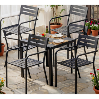 Sunvega Set of 4 Stackable Patio Dining Chairs with Ergonomic Armrests and Powder-Coated Metal Frame