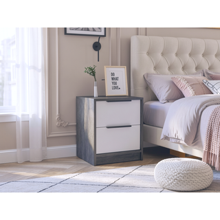 Sunvega Light Gray Nightstand with Two Drawers and Metal Handles for Bedroom