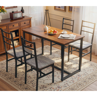 Sunvega Industrial Style Five-Piece Table and Chair Set with Backrest for Various Scenarios