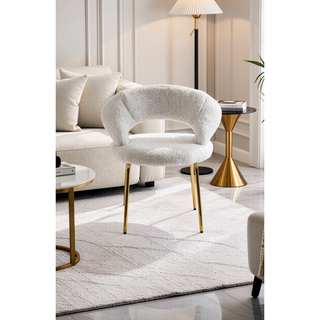 Sunvega Velvet Fabric Dining Chair with Curved Backrest and Golden Metal Legs for Kitchen