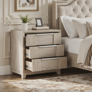 Sunvega Modern Light Gray Nightstand with 3 Drawers and USB Charging Port