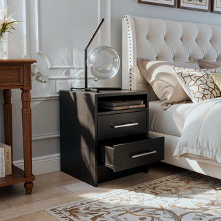 Sunvega Stylish Multifunctional 2-Drawer 1-Shelf Rectangle Nightstand for Bedside Storage