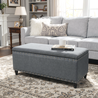 Sunvega Dark Brown Birch Legs Storage Ottoman with Light Assembly Required