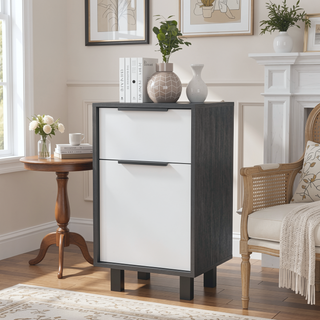 Sunvega Maryland Z Nightstand with One Drawer and Cabinet in Smokey Oak White