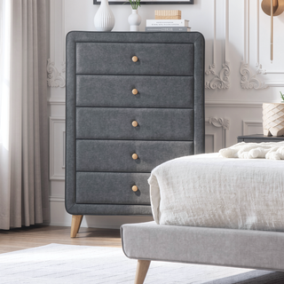 Sunvega Valdemar Brown Fabric and Weathered Gray Finish Queen Size Bed