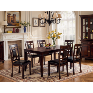Sunvega Brown Espresso Finish Transitional 7-Pc Dining Set with Lattice Chairs