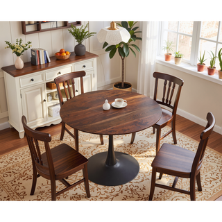 Sunvega 42.1 Inch Round Oak MDF Top Pedestal Dining Table for 4-6 People