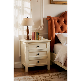 Sunvega Traditional Beige Bedroom Chest with Carved Bases and Curved Mouldings
