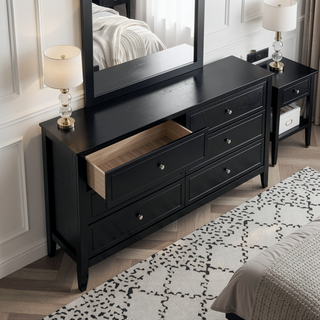 Sunvega Fully Assembled 6 Drawer Dresser with French Dovetail Wood Veneer Finish