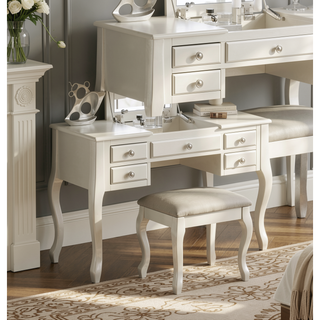Sunvega Silver Contemporary Modern Vanity Set with Stool and Flip Down Mirror