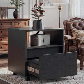 Sunvega White Nightstand with Drawer and Casters for Bedroom or Living Room