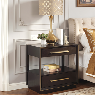 Sunvega Smoked Peppercorn Nightstand with Two Drawers and Display Shelf