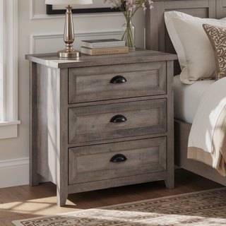 Sunvega Transitional Farmhouse 3-Drawer Nightstand with Cup Handles and Framed Door