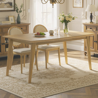 Sunvega Handcrafted Mid-Century Modern Oak Veneer Dining Table for 6