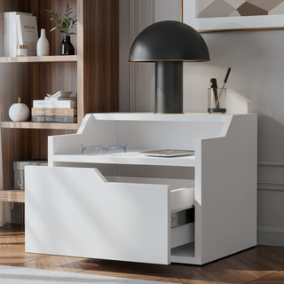 Sunvega Wall-Mountable Floating Nightstand with Drawer and Dual-Shelf Display