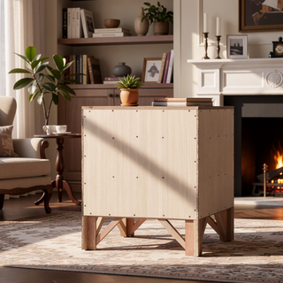Sunvega Sleek Cherry Nightstand With Three Spacious Drawers And Curved Fronts