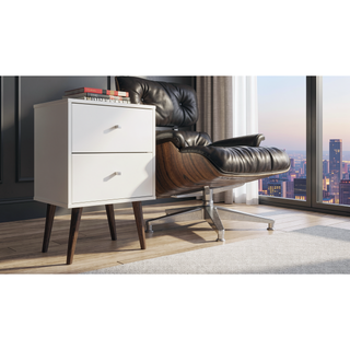 Sunvega Modern White and Brown Nightstand with 2 Drawers for Bedroom