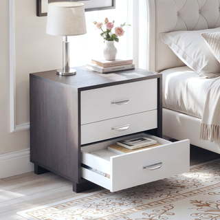 Sunvega Contemporary Eloy White and Black Finish Accent Night Table with 3 Drawers