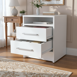 Sunvega Melamine Nightstand with Two Large Drawers and Open Shelf for Bedroom