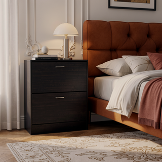 Sunvega 31.5" H 2 Door Black Wengue Engineered Wood Shoe Rack for Bedroom