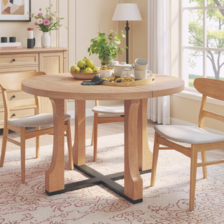Sunvega 48 Inch Round Dining Table with Vintage Farmhouse Pedestal Base