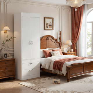 Sunvega Light Gray 2-Door Armoire with Spacious Drawers and Integrated Hanging Rod
