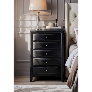 Sunvega Black Finish Chest with Five Spacious Drawers and Elegant Okume Veneer Top