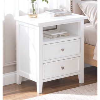 Sunvega Weston Midnight Blue 2-Drawer Nightstand with Nickel Knobs and Open Shelf
