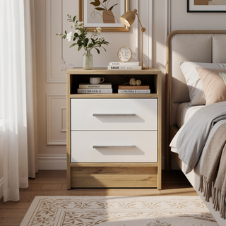 Sunvega Light Oak and White 2-Drawer 1-Shelf Rectangle Nightstand