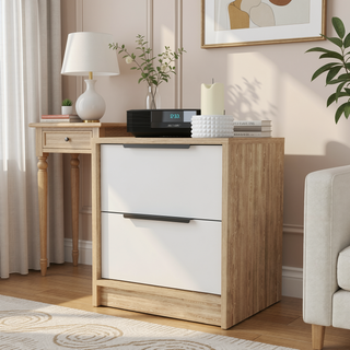 Sunvega Modern 18 Inch High Nightstand with Two Large Storage Drawers