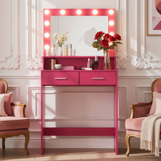 Sunvega Hollywood Style Vanity Desk with Mirror and 11 Lights 3 Modes Large Drawer for Bedroom
