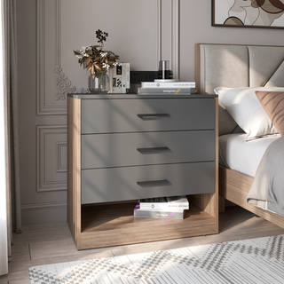 Sunvega 27 Inch High Three Drawer Dresser with Open Shelf for Bedroom