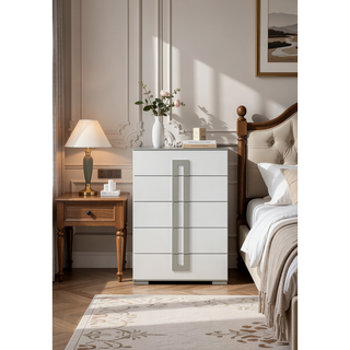 Sunvega Sleek White Finish Tall Chest with Multiple Drawers for Maximum Storage