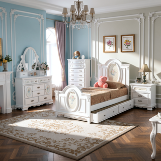Sunvega White 2-Drawer Nightstand with Floral Motifs and Felt Lined Top