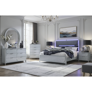 Sunvega Sleek Silver Tone Nightstand with Spacious Drawers and Textured Fronts