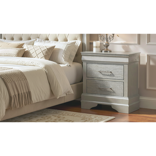 Sunvega Modern Silver Wood Nightstand with Contrast Finish Leg and Handle