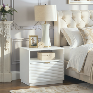 Sunvega Modern White Finish Nightstand with Gold Tone Hardware and Spacious Drawer