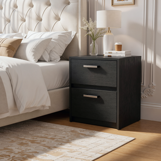 Sunvega Myrtle Nightstand with Two Large Drawers and Metal Handles
