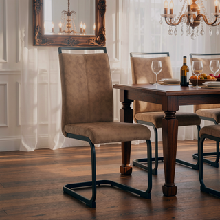 Sunvega High Back Upholstered Dining Chairs with C-Shaped Tube Black Metal Legs (Set of 2)